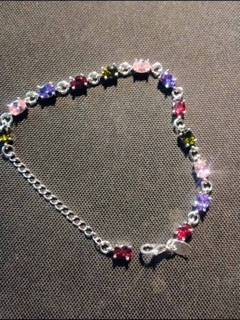 Sterling Silver Multicolor Gemstone Bracelet - Pink, Purple, Red, Green